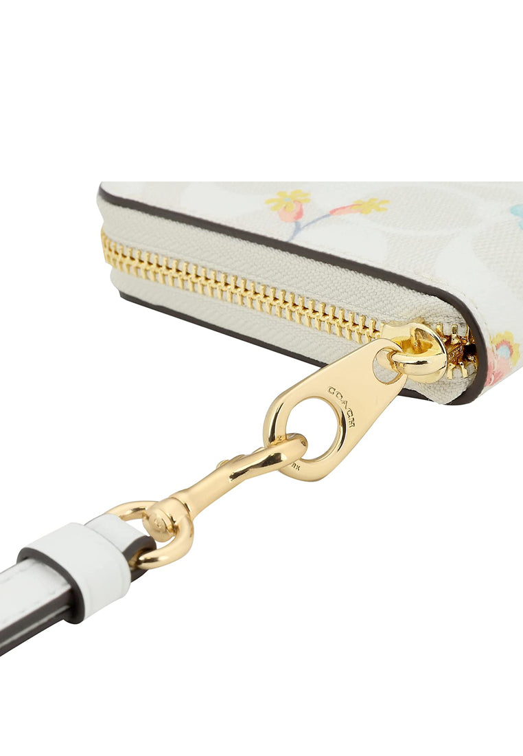 Coach Long Zip Around Wallet In Signature Canvas With Mystical Floral Print - White/Multi