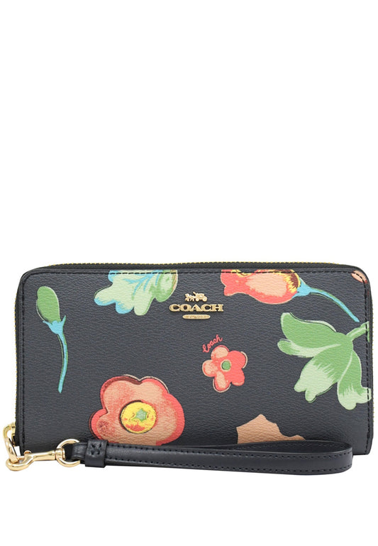 Coach Long Zip Around Wallet With Dreamy Land Floral Print - Midnight