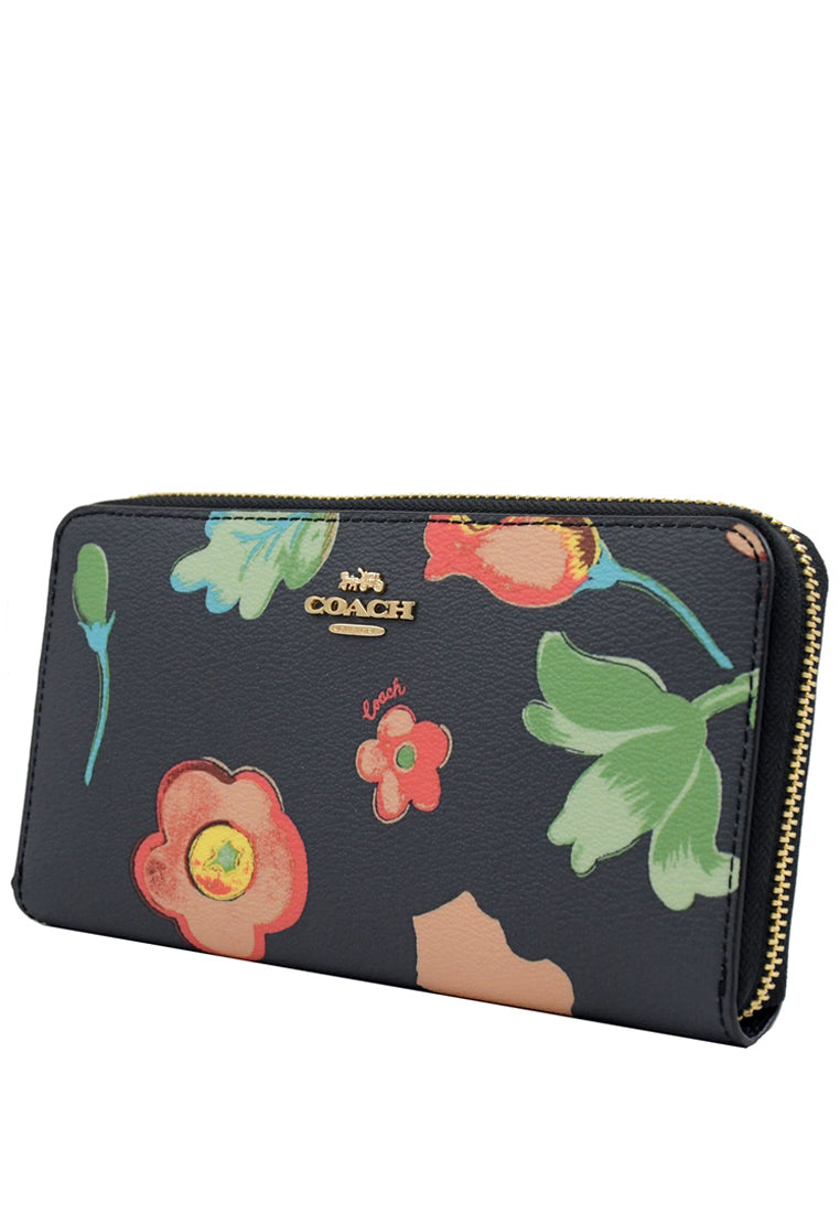 Coach Long Zip Around Wallet With Dreamy Land Floral Print - Midnight