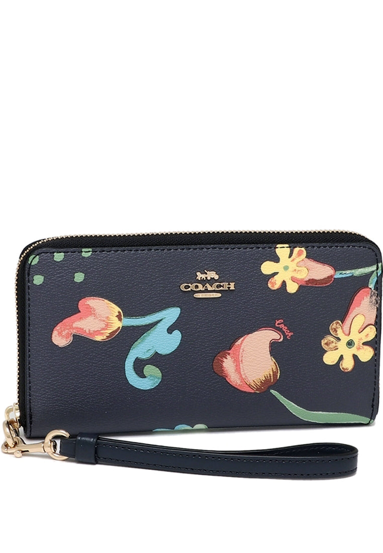 Coach Long Zip Around Wallet With Dreamy Land Floral Print - Midnight
