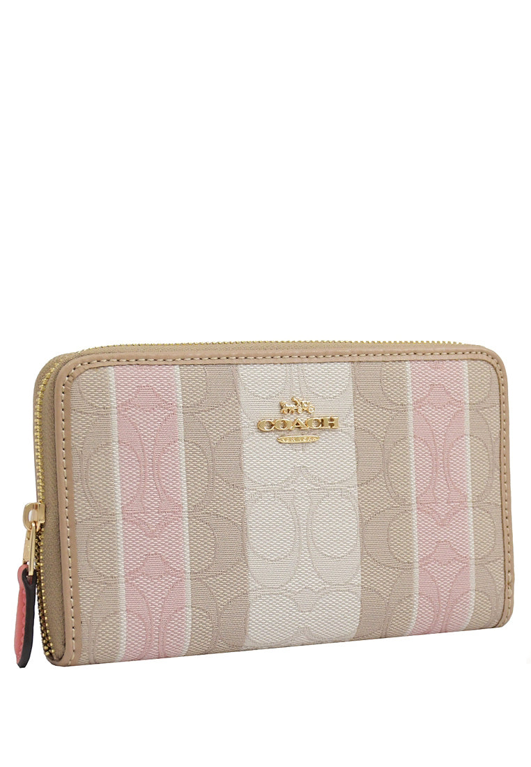 Coach Medium ID Zip Around Wallet In Signature Jacquard With Stripes - Taffy
