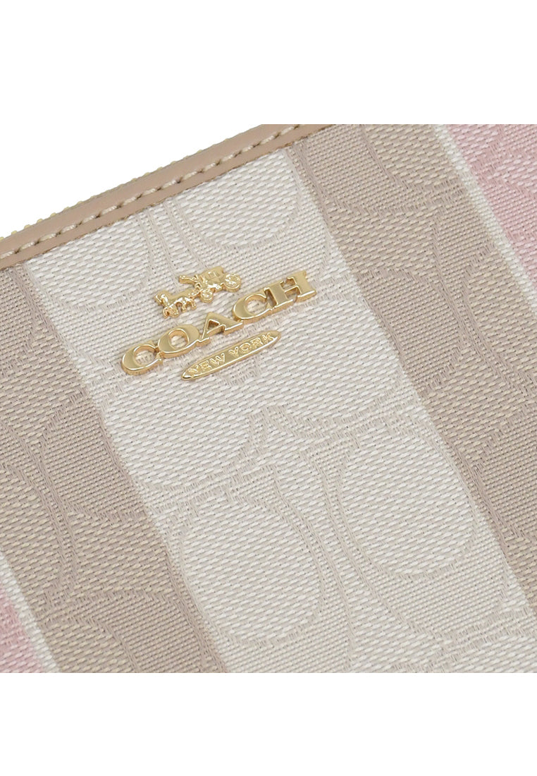 Coach Medium ID Zip Around Wallet In Signature Jacquard With Stripes - Taffy
