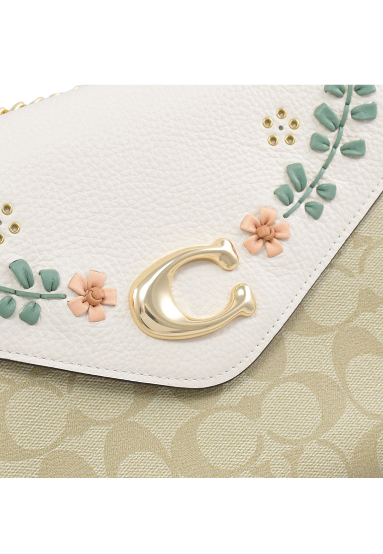Coach Tammie Shoulder Bag In Signature Canvas With Floral Whipstitch - Light Brown
