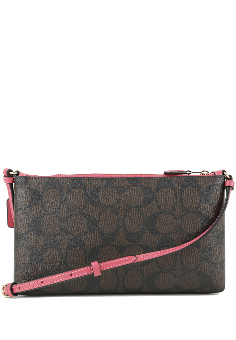 Coach Zip Top Crossbody In Signature Canvas - Dark Brown/Strawberry