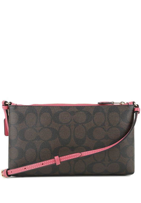 Coach Zip Top Crossbody In Signature Canvas - Dark Brown/Strawberry