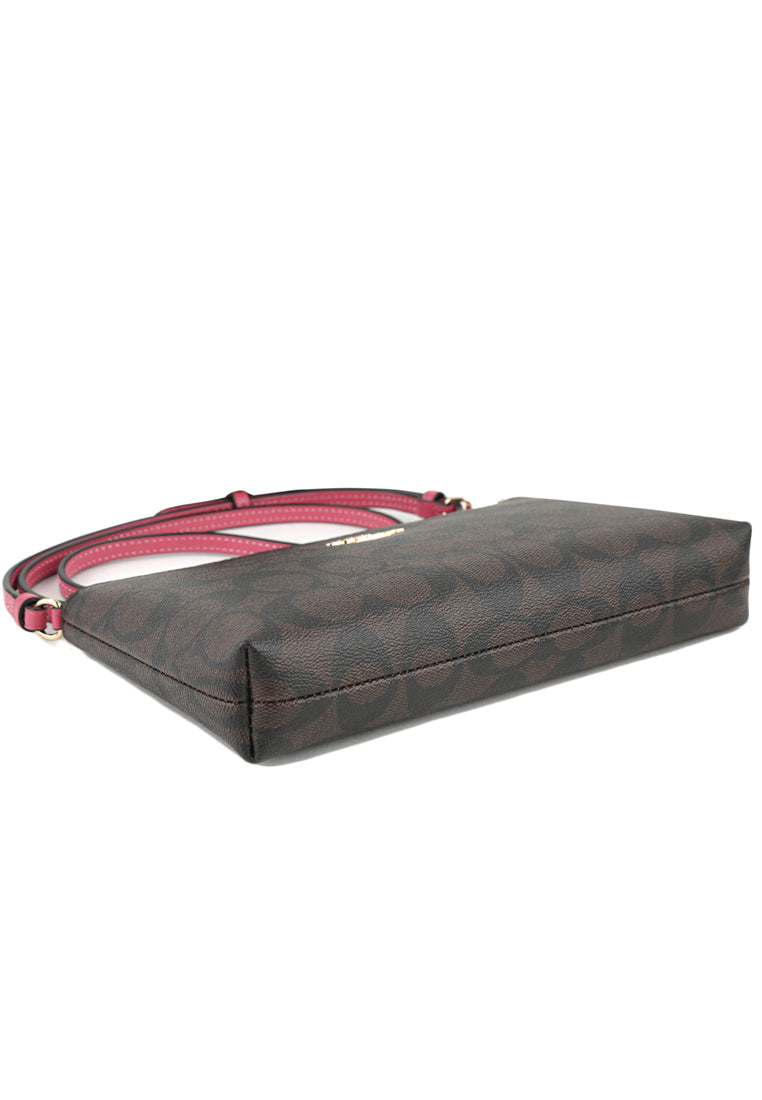 Coach Zip Top Crossbody In Signature Canvas - Dark Brown/Strawberry