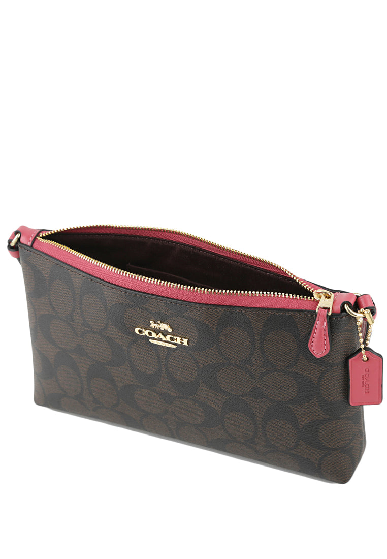 Coach Zip Top Crossbody In Signature Canvas - Dark Brown/Strawberry