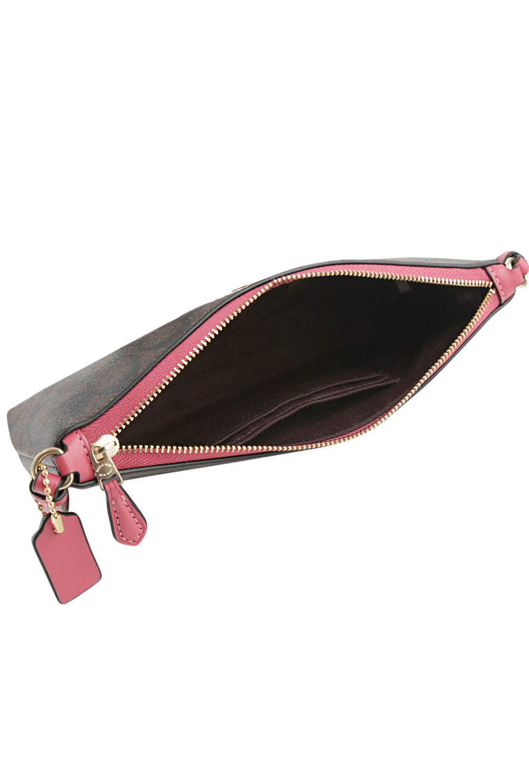 Coach Zip Top Crossbody In Signature Canvas - Dark Brown/Strawberry