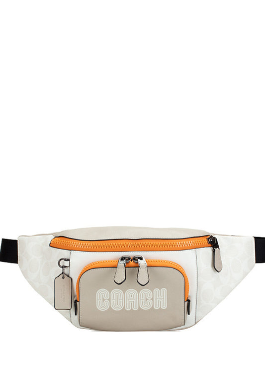 Coach Track Belt Bag In Colorblock Signature Canvas - White/Grey