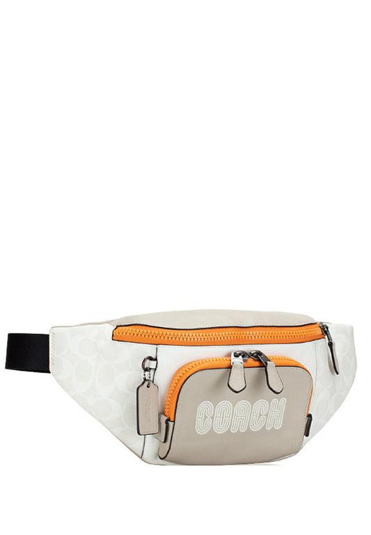 Coach Track Belt Bag In Colorblock Signature Canvas - White/Grey