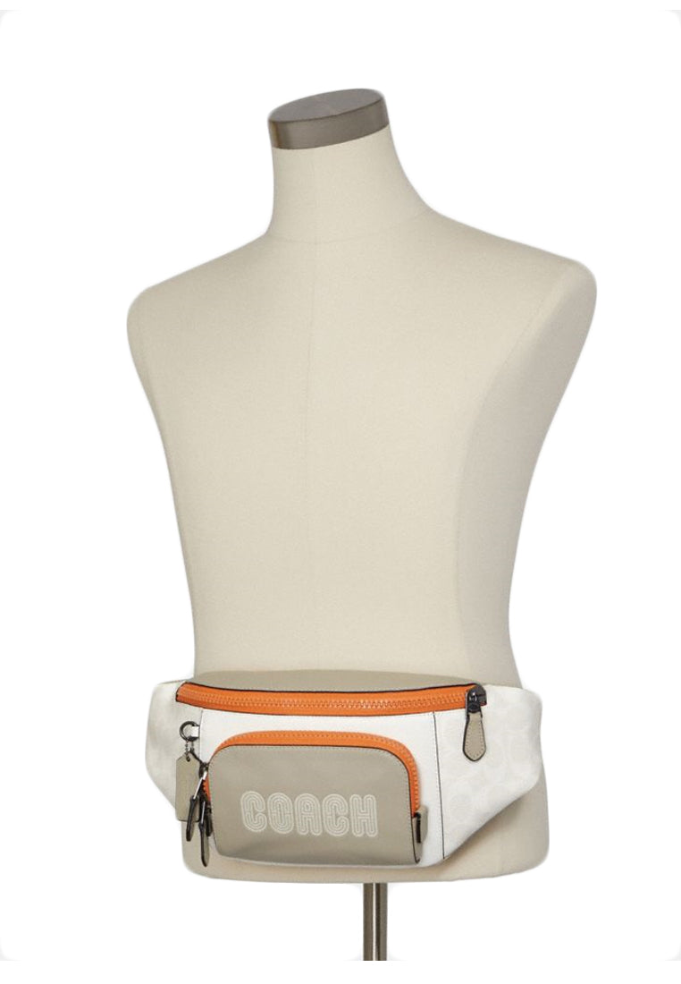 Coach Track Belt Bag In Colorblock Signature Canvas - White/Grey