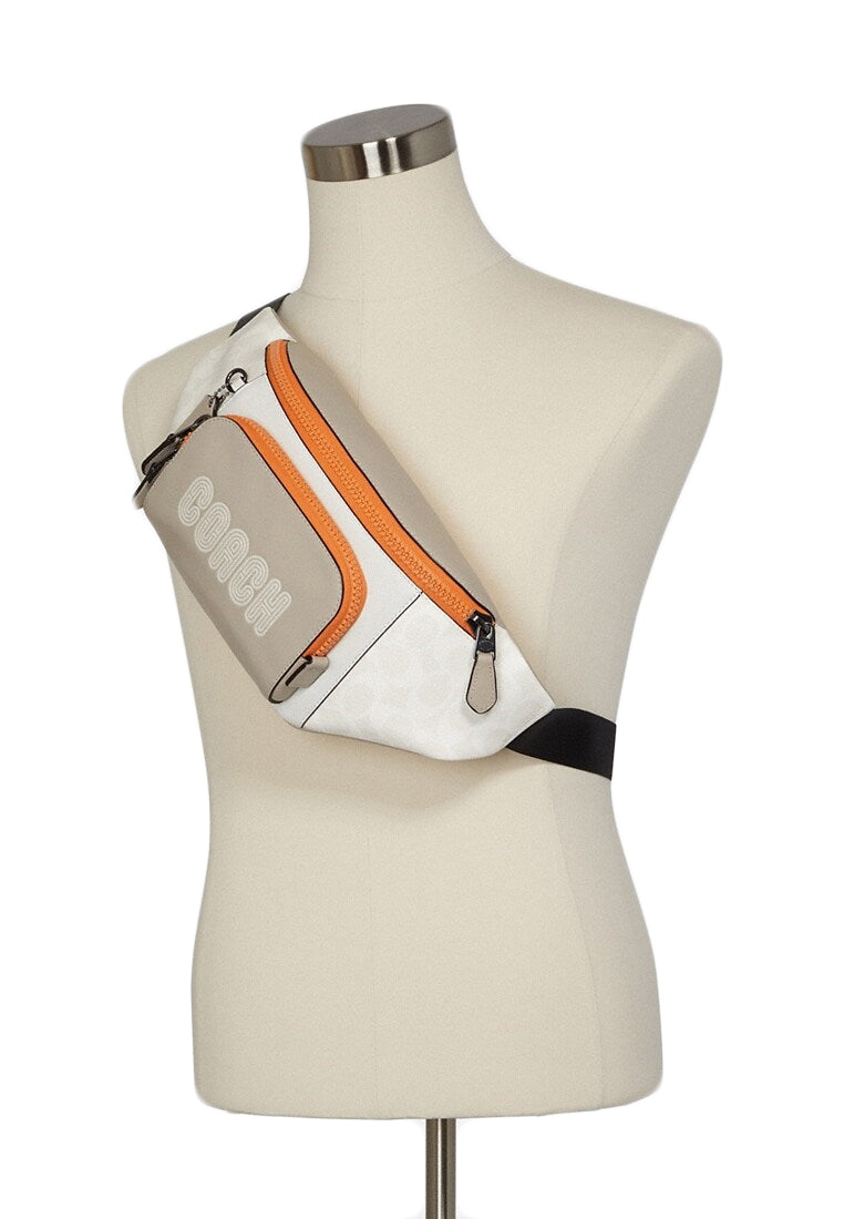 Coach Track Belt Bag In Colorblock Signature Canvas - White/Grey