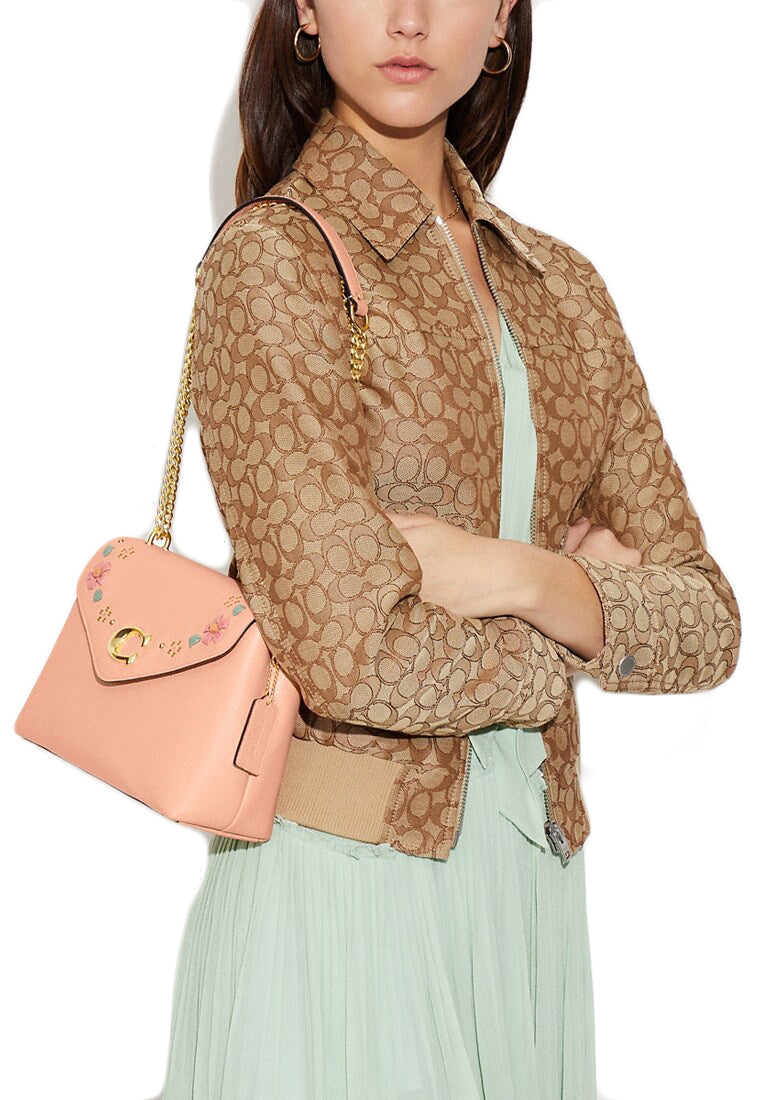 Coach Tammie Shoulder Bag In Signature Canvas With Floral Whipstitch - Faded Blush