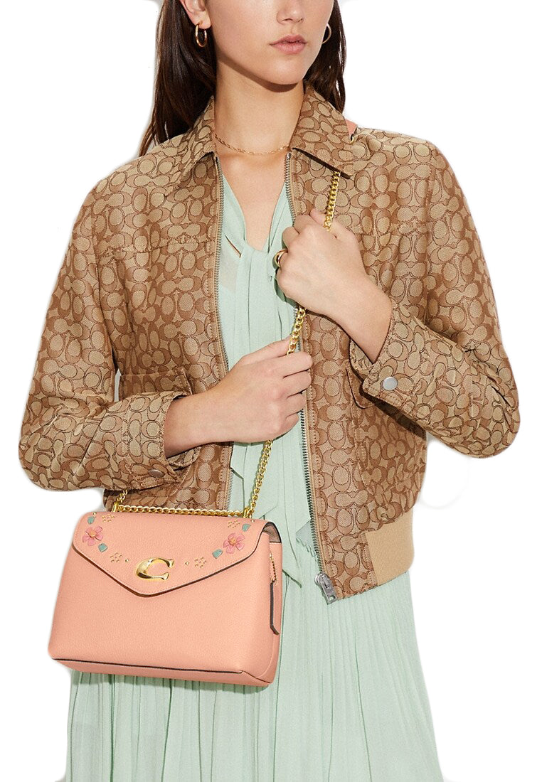 Coach Tammie Shoulder Bag In Signature Canvas With Floral Whipstitch - Faded Blush