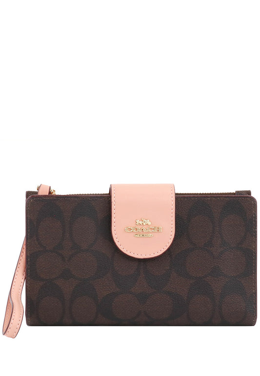 Coach Tech Wallet In Colorblock Signature Canvas - Dark Brown/Shell Pink