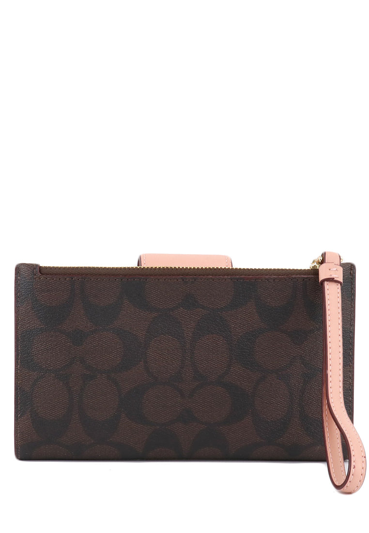 Coach Tech Wallet In Colorblock Signature Canvas - Dark Brown/Shell Pink