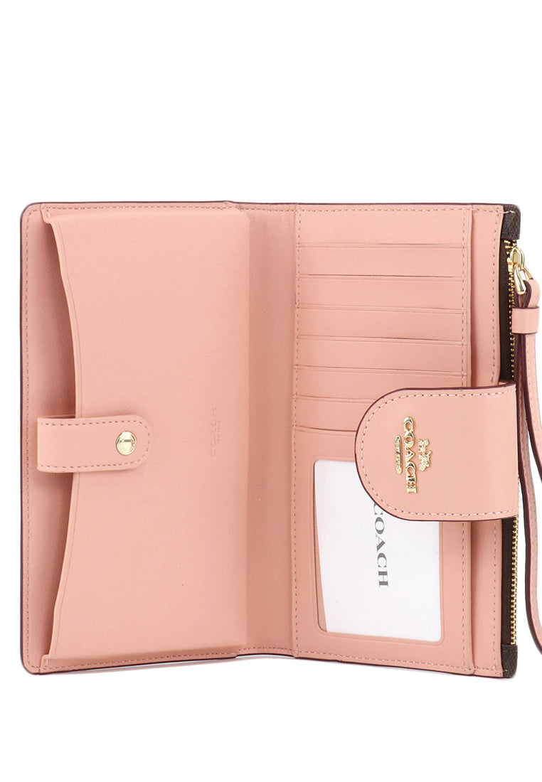 Coach Tech Wallet In Colorblock Signature Canvas - Dark Brown/Shell Pink