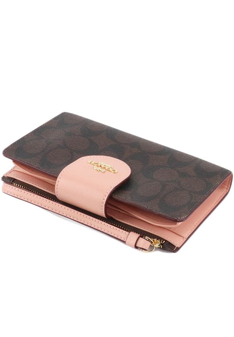 Coach Tech Wallet In Colorblock Signature Canvas - Dark Brown/Shell Pink