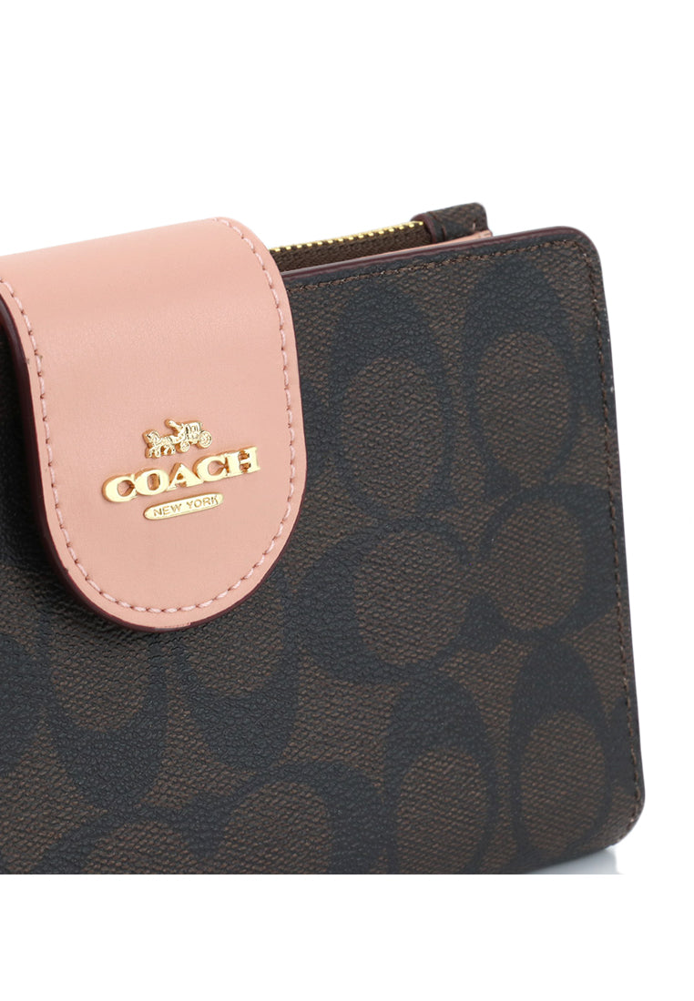 Coach Tech Wallet In Colorblock Signature Canvas - Dark Brown/Shell Pink