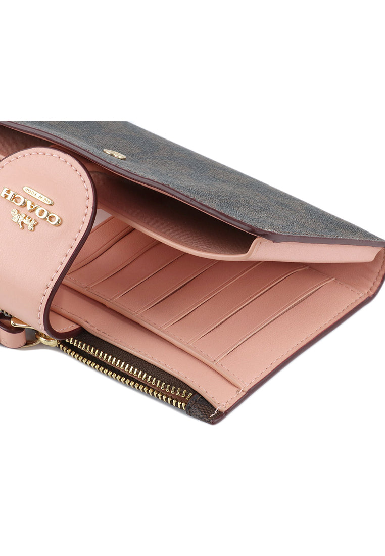 Coach Tech Wallet In Colorblock Signature Canvas - Dark Brown/Shell Pink