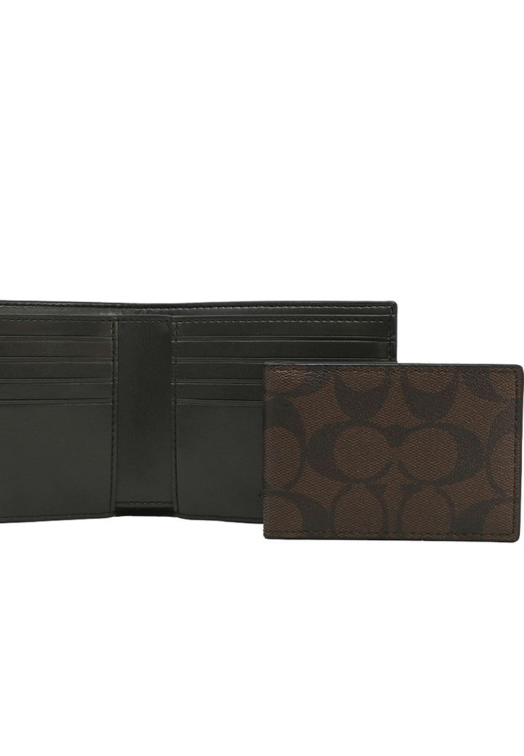 Coach Mens Boxed 3-In-1 Wallet Gift Set In Signature Canvas - Mahogany