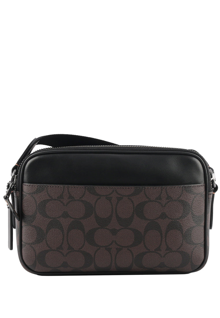 Coach Mens Graham Crossbody In Blocked Signature Canvas With Varsity Stripe - Mahogany