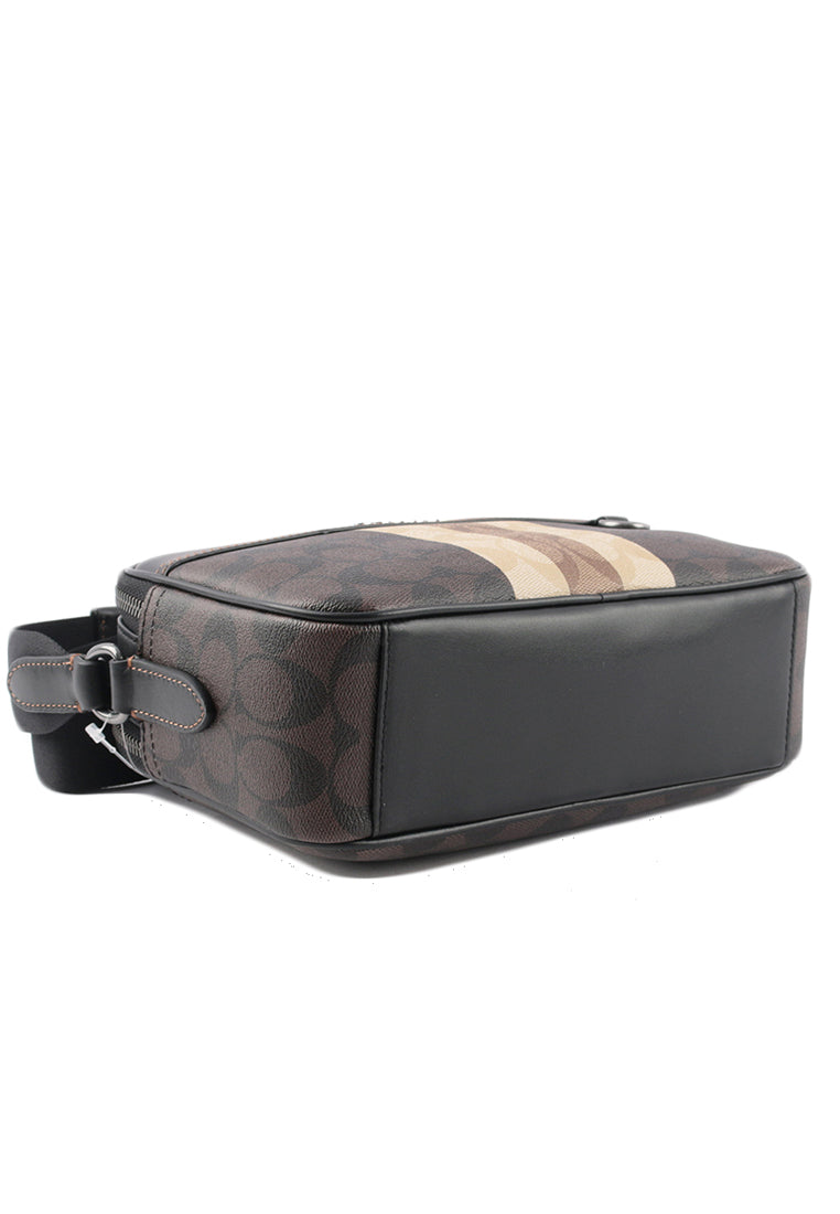 Coach Mens Graham Crossbody In Blocked Signature Canvas With Varsity Stripe - Mahogany
