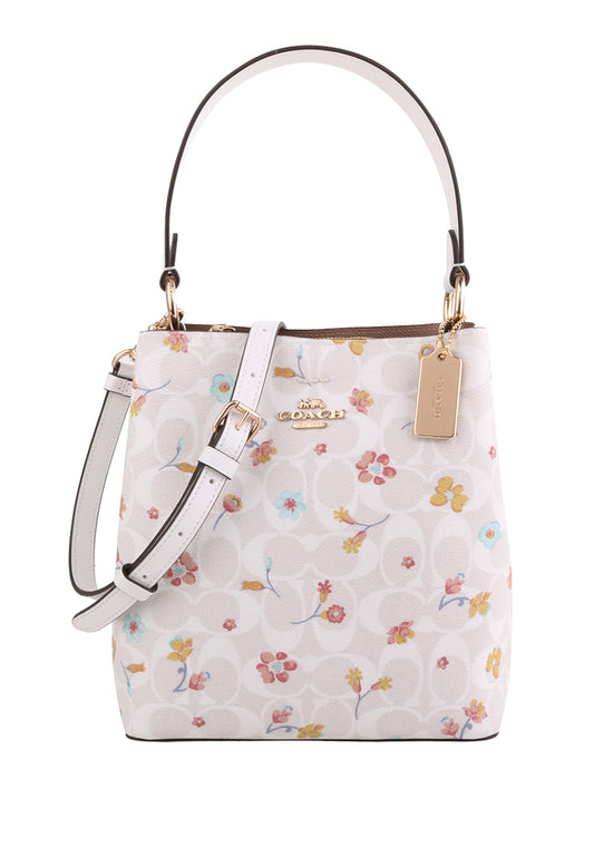 Coach Small Town Bucket Bag In Signature Canvas With Mystical Floral Print - White