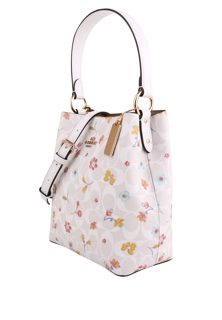 Coach Small Town Bucket Bag In Signature Canvas With Mystical Floral Print - White