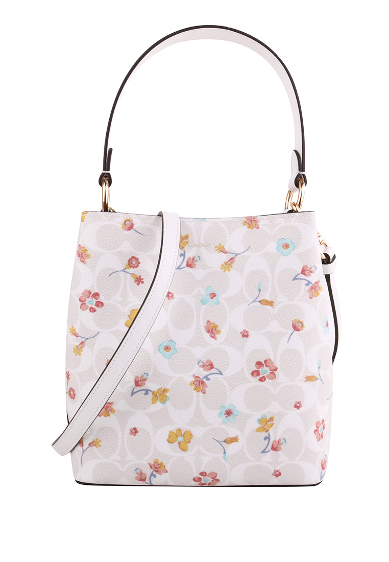Coach Small Town Bucket Bag In Signature Canvas With Mystical Floral Print - White
