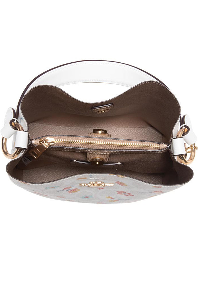 Coach Small Town Bucket Bag In Signature Canvas With Mystical Floral Print - White
