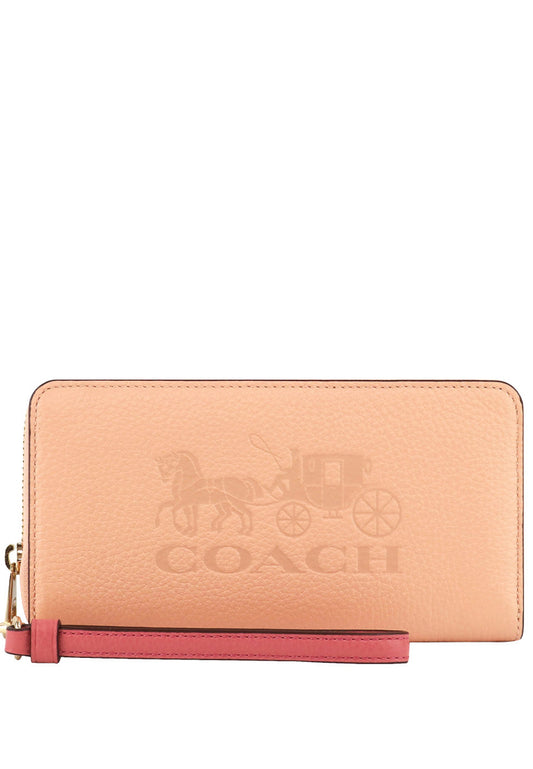 Coach Long Zip Around Wallet In Colorblock With Horse And Carriage - Faded Blush