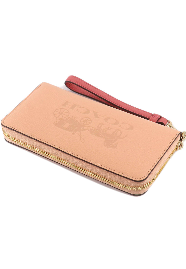 Coach Long Zip Around Wallet In Colorblock With Horse And Carriage - Faded Blush