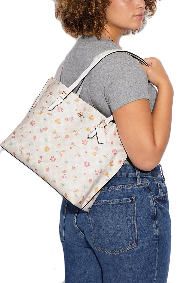 Coach Mollie Tote In Signature Canvas With Mystical Floral Print - White