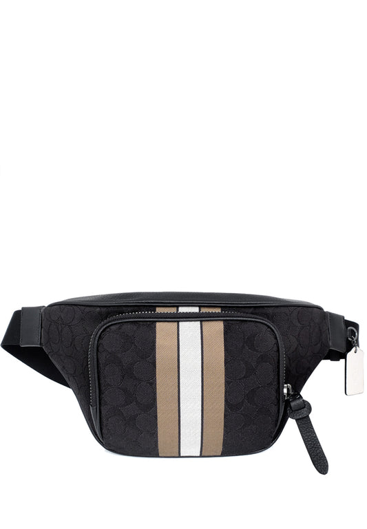 Coach Mens Thompson Belt Bag In Signature Jacquard With Varsity Stripe - Black