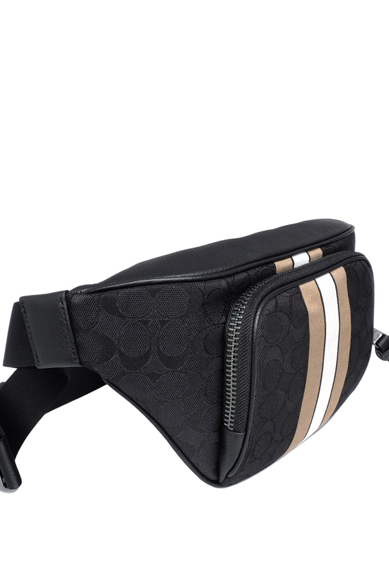 Coach Mens Thompson Belt Bag In Signature Jacquard With Varsity Stripe - Black