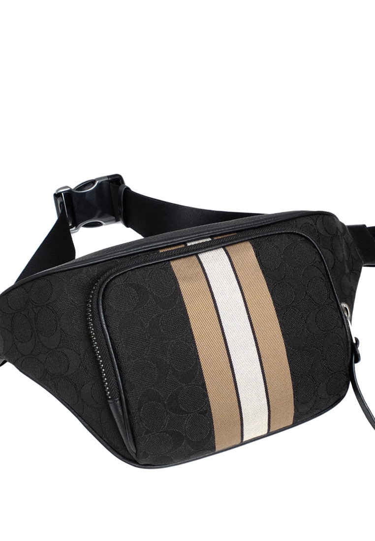 Coach Mens Thompson Belt Bag In Signature Jacquard With Varsity Stripe - Black