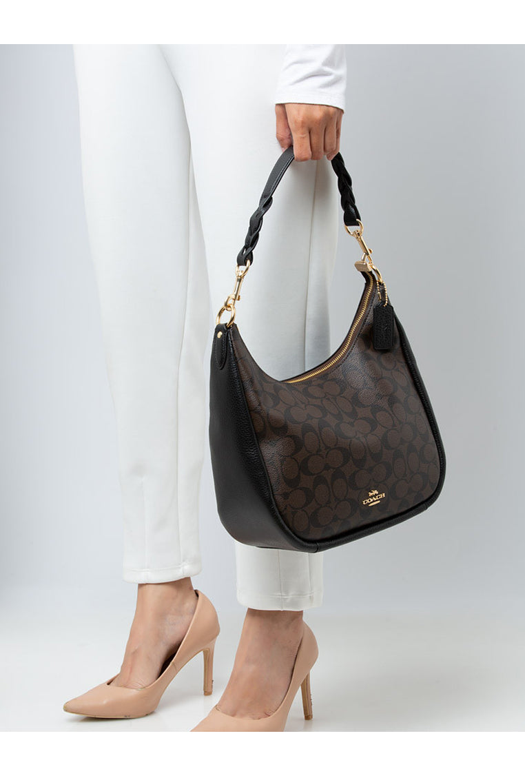 Coach Jules Hobo In Signature Canvas - Dark Brown