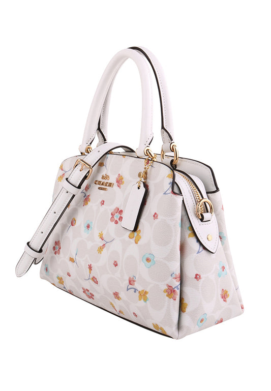 Coach Mini Lillie Carryall In Signature Canvas With Mystical Floral Print - White