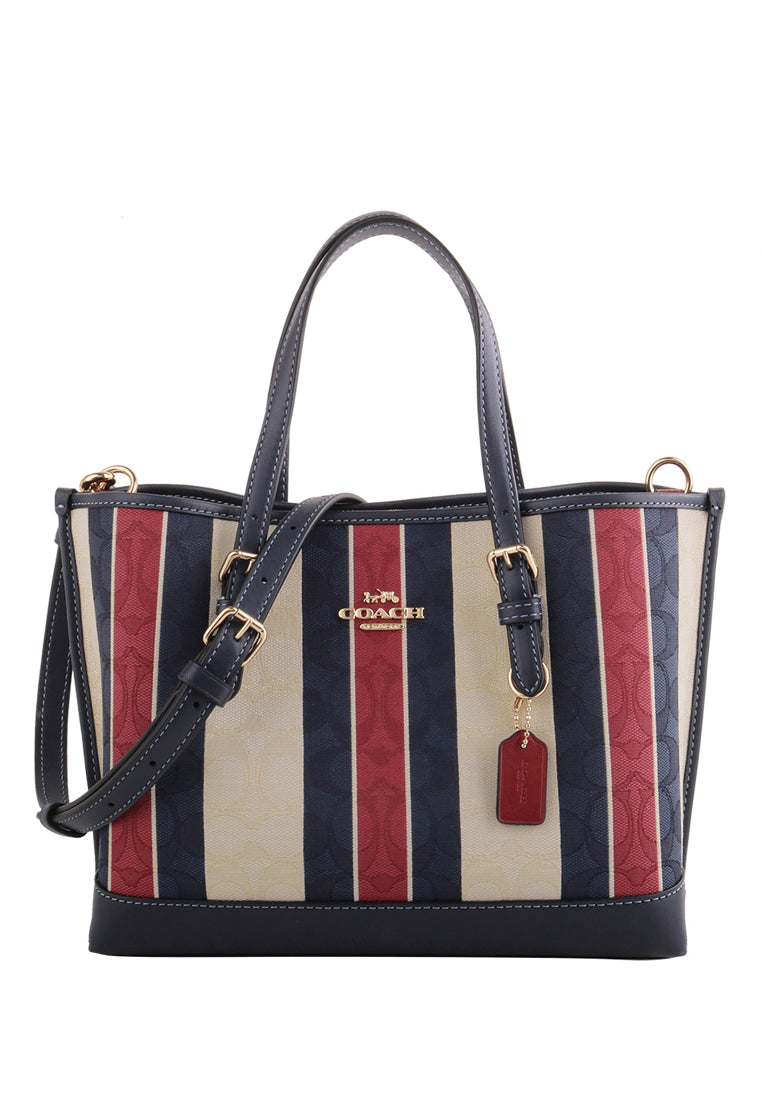 Coach Mollie Tote 25 In Signature Jacquard With Stripes - Red/Navy/White