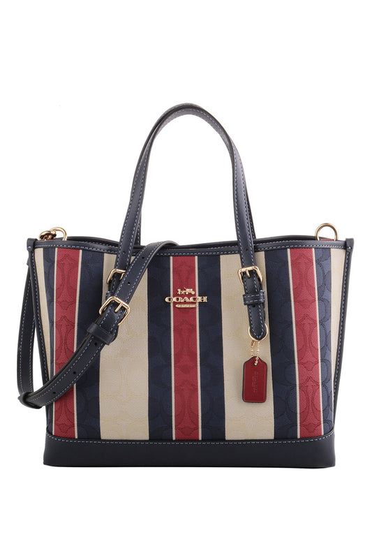 Coach Mollie Tote 25 In Signature Jacquard With Stripes - Red/Navy/White