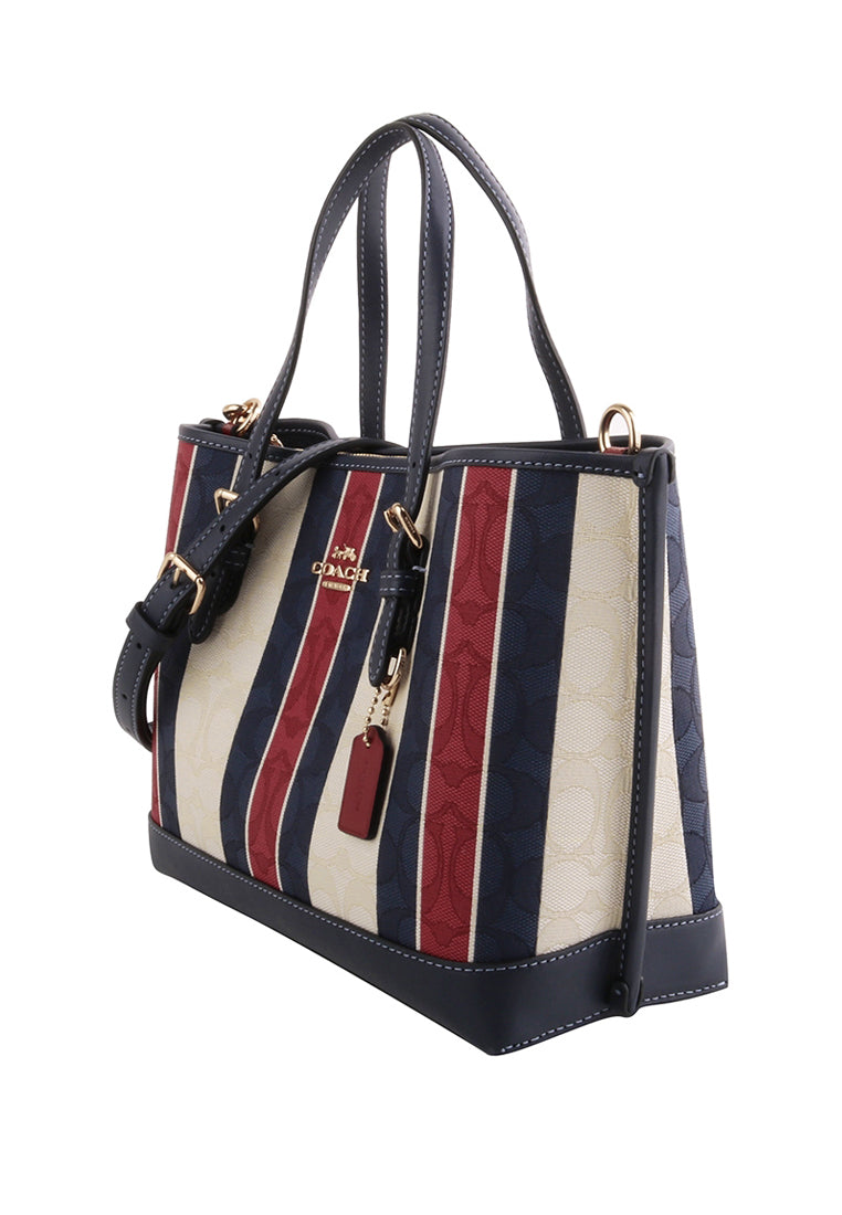 Coach Mollie Tote 25 In Signature Jacquard With Stripes - Red/Navy/White