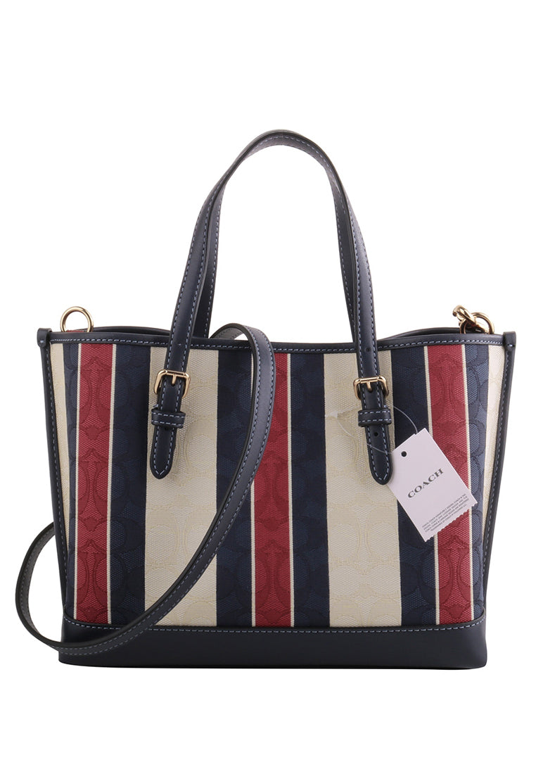 Coach Mollie Tote 25 In Signature Jacquard With Stripes - Red/Navy/White