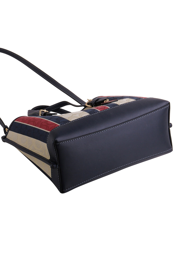 Coach Mollie Tote 25 In Signature Jacquard With Stripes - Red/Navy/White