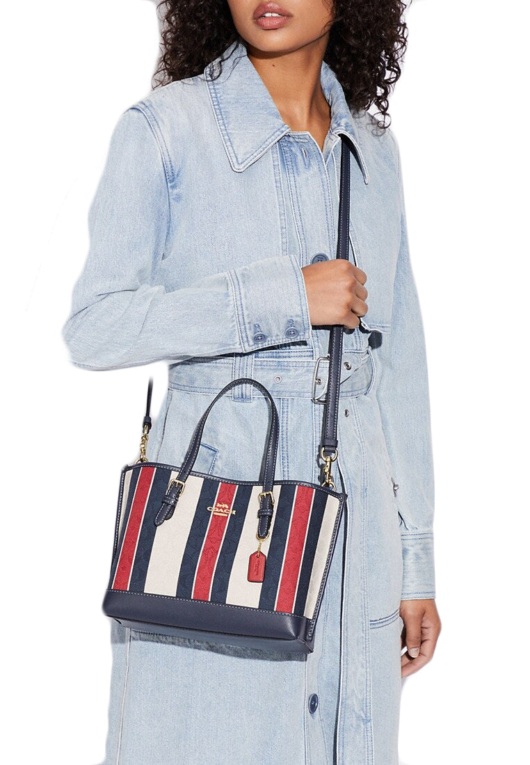 Coach Mollie Tote 25 In Signature Jacquard With Stripes - Red/Navy/White