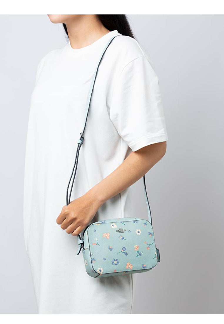 Coach Mini Camera Bag With Mystical Floral Print - Light Teal
