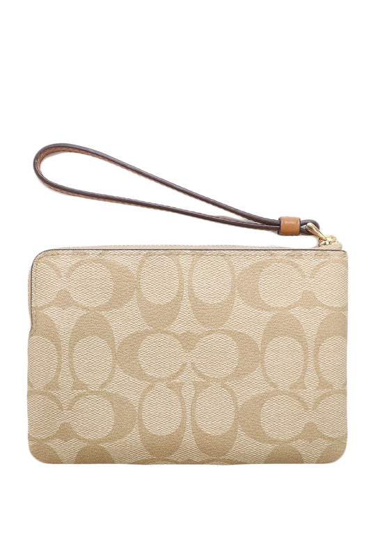 Coach Corner Zip Wristlet In Signature Canvas - Light Brown/Brown