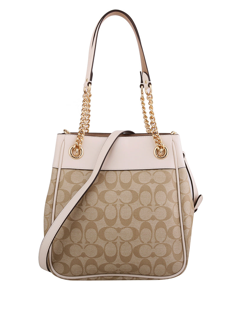 Coach Cammie Chain Bucket Bag In Signature Canvas - Light Brown/White