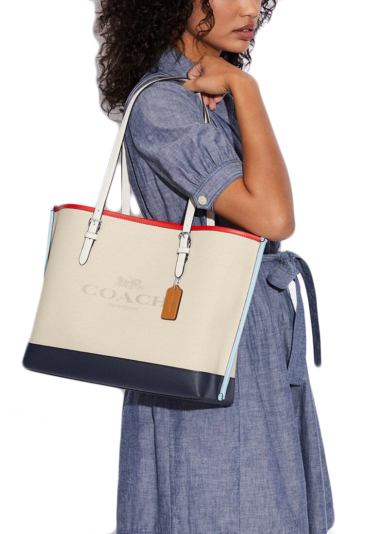 Coach Mollie Tote In Signature Jacquard With Stripes - Red/Navy/White