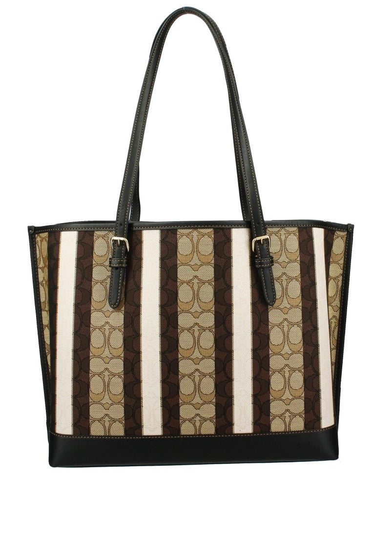 Coach Mollie Tote In Signature Jacquard With Stripes - Brown/Multi